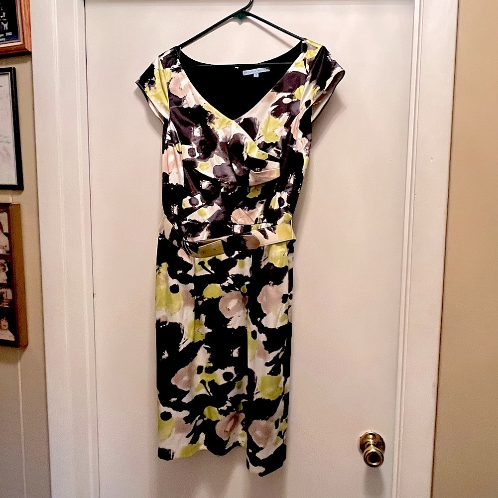 ANTONIO MELANI Black and Cream Floral Midi Dress